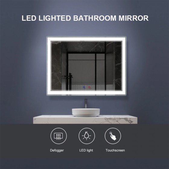 Oglinda de baie cu iluminare LED 100 x 80, dezaburire, ceas, Lunus Elektra