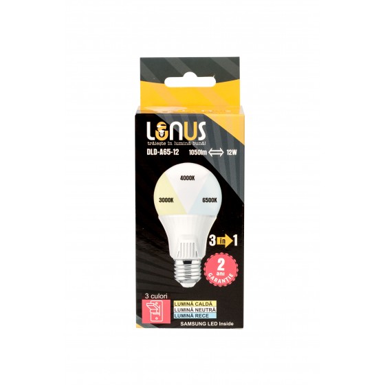 Bec LED 3 culori Lunus, E27, 12W